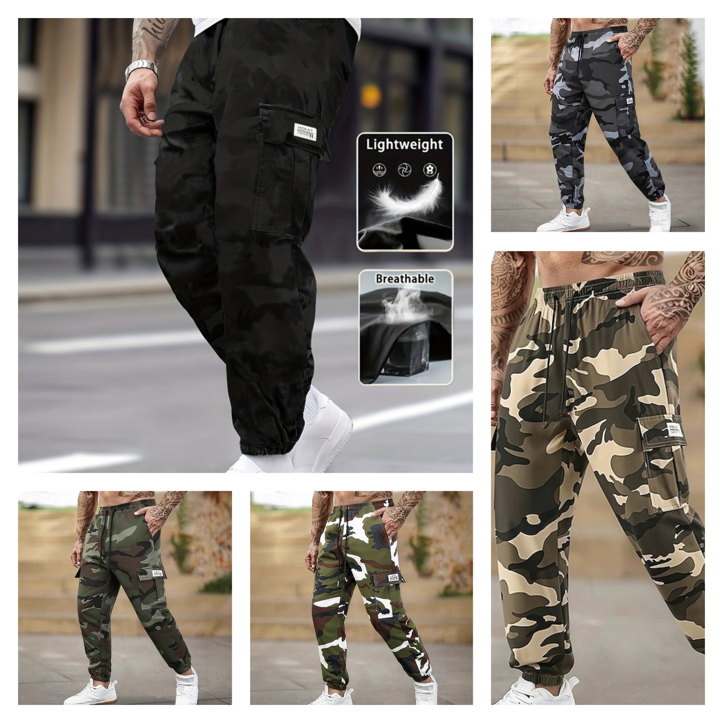 Men's Multi-Pocket Cargo Sweatpants | Casual Drawstring Joggers with Camo Print