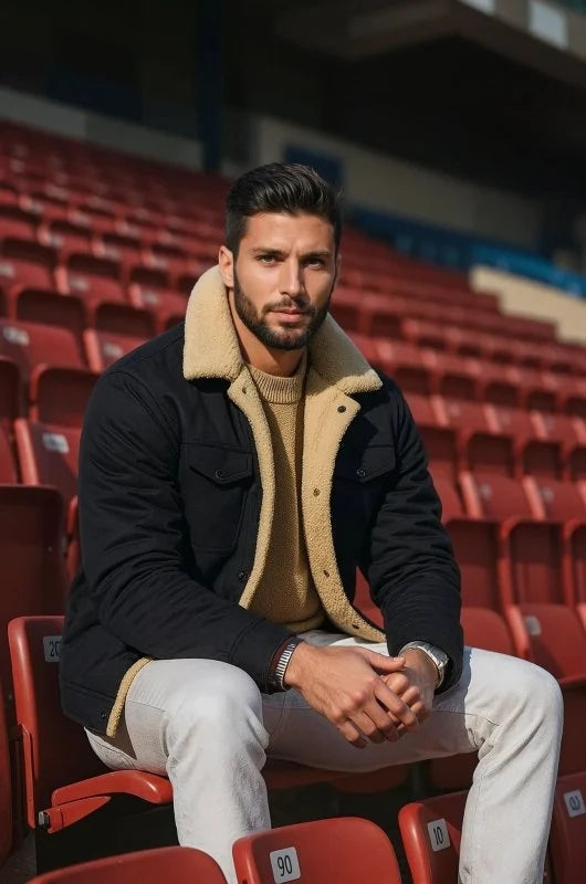 Men's Sherpa Collar Button-Down Jacket, Relaxed Fit Autumn Jacket
