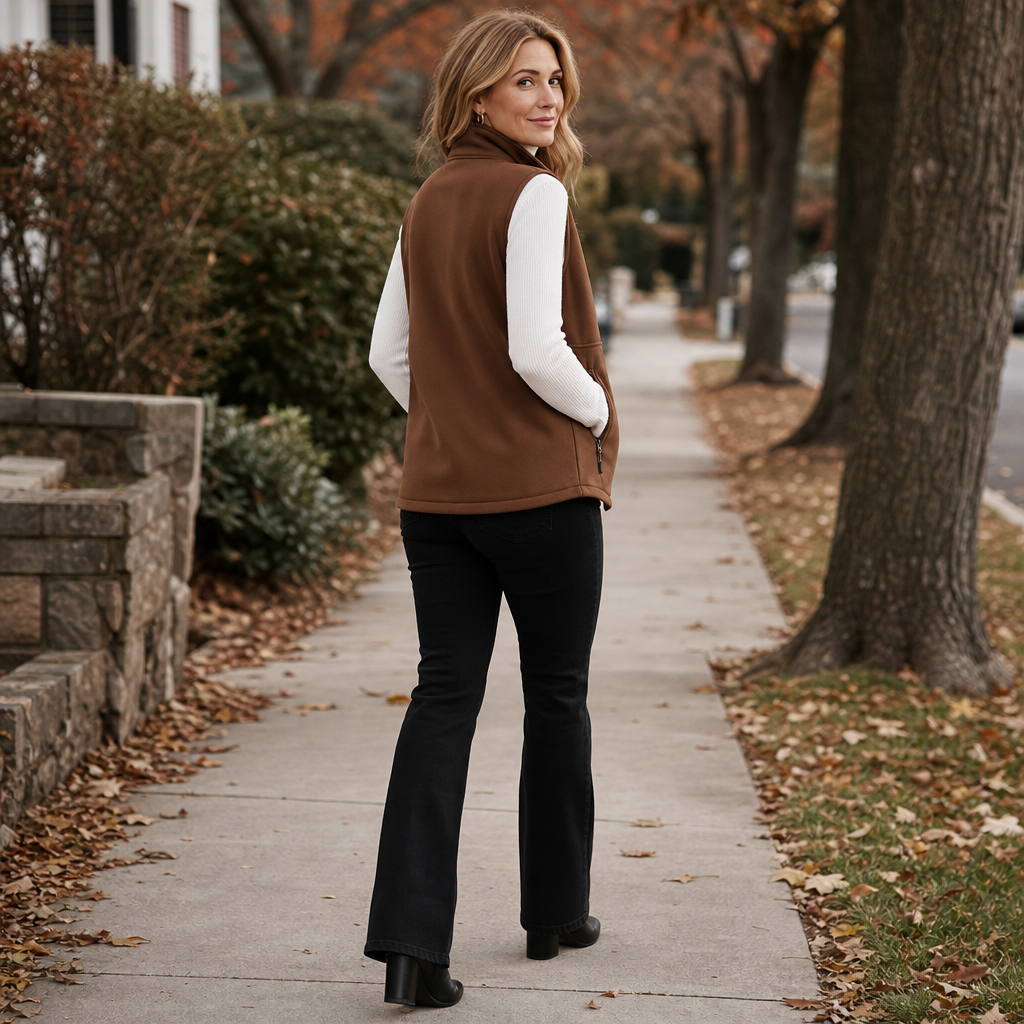 Unisex Fleece-Lined Winter Vest, Full-Zip Stand Collar Gilet with Zip Pockets