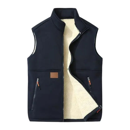 Unisex Fleece-Lined Winter Vest, Full-Zip Stand Collar Gilet with Zip Pockets