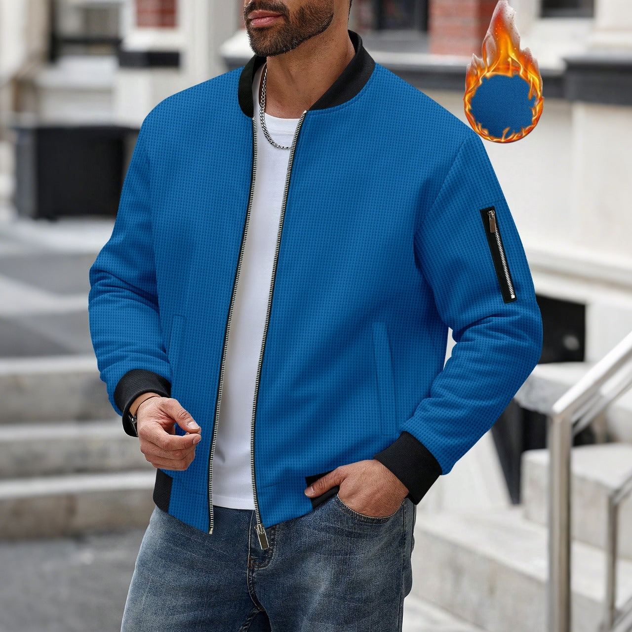Fleece Bomber Coat – Men's Zip-Up Jacket with Pockets