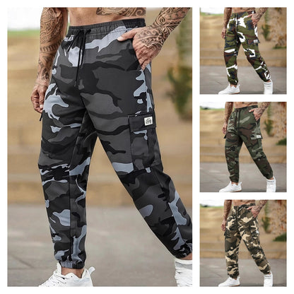 Men's Multi-Pocket Cargo Sweatpants | Casual Drawstring Joggers with Camo Print