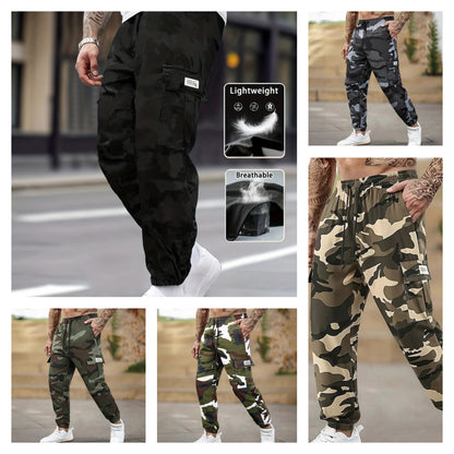Men's Multi-Pocket Cargo Sweatpants | Casual Drawstring Joggers with Camo Print