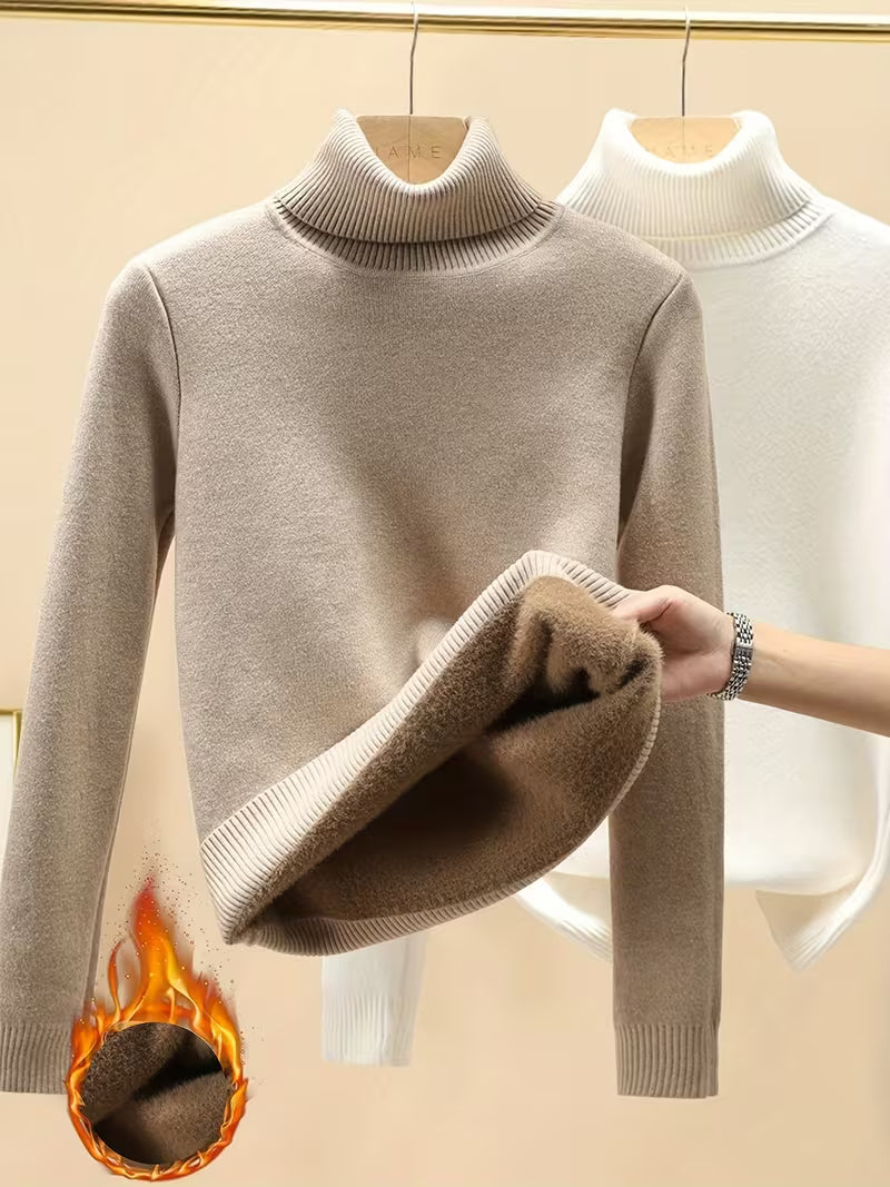 Women's Turtleneck Pullover · Winter Warm Lined Knitted Jumper
