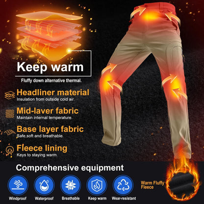 Men's Winter Pants 5 Zip Pockets Snow Ski Pants Fleece Lined Water Resistant Hiking Pants