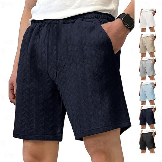 Men’s Textured Jacquard Shorts — Drawstring Elastic Waist, Comfort Fit