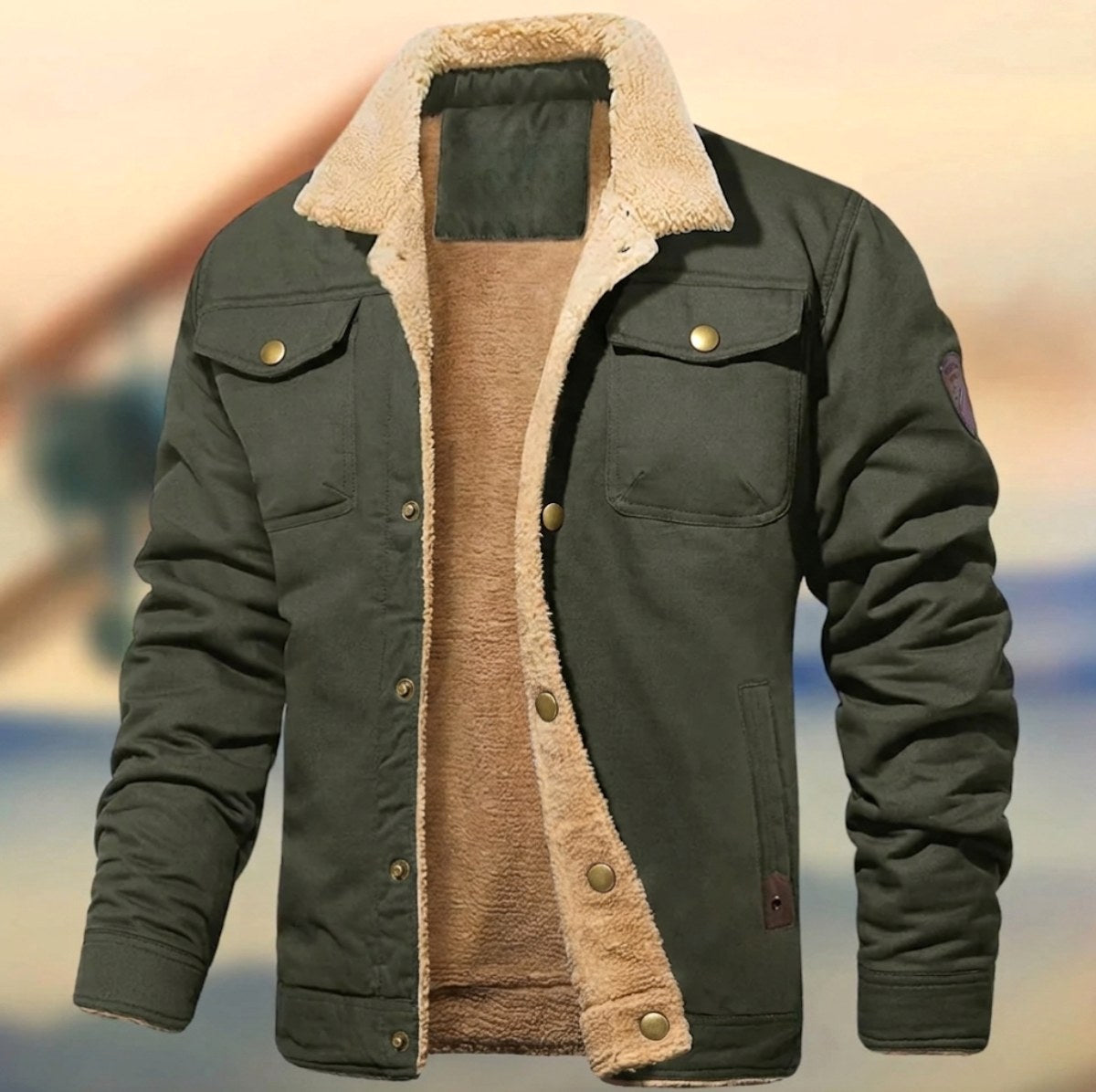 Men's Sherpa Collar Button-Down Jacket, Relaxed Fit Autumn Jacket