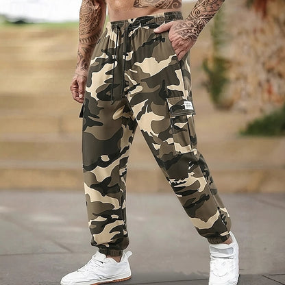 Men's Multi-Pocket Cargo Sweatpants | Casual Drawstring Joggers with Camo Print