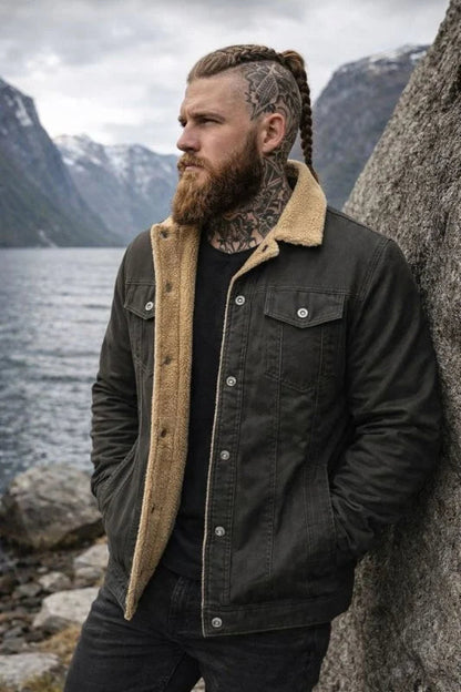 Men's Sherpa Collar Button-Down Jacket, Relaxed Fit Autumn Jacket