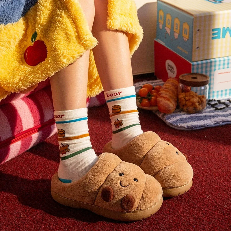 🥐 Croissant Bread Slippers – Cute, Fluffy & Cozy