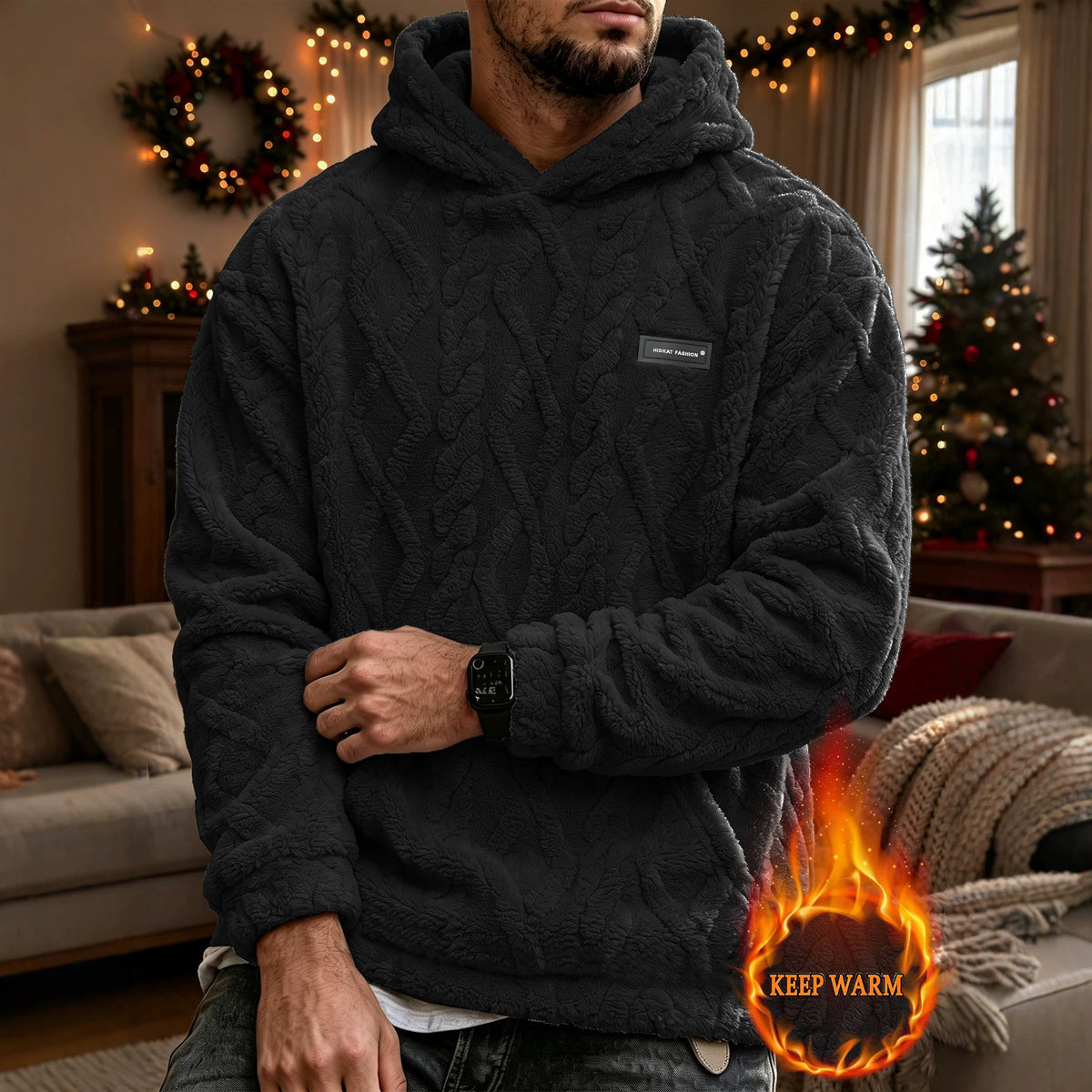 Unisex Cable Knit Sherpa Fleece Hoodie & Jogger Set