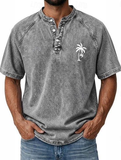 Effortless Vintage Aesthetics Classic Henley | Heavy Wash | 100% Cotton