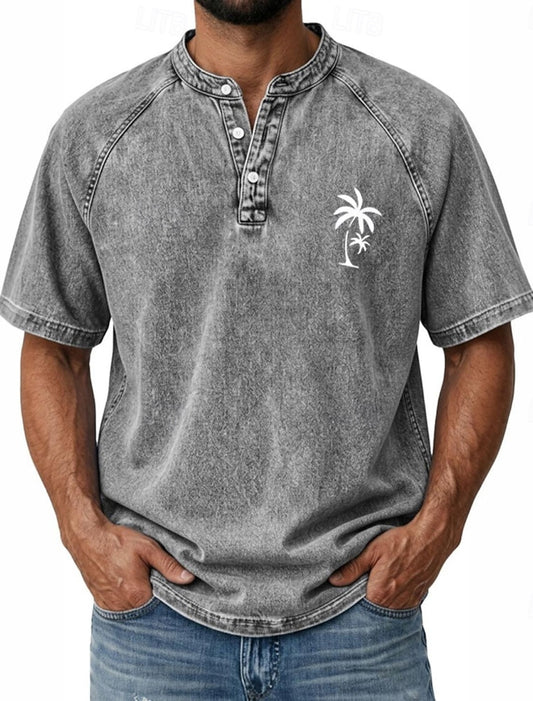 Effortless Vintage Aesthetics Classic Henley | Heavy Wash | 100% Cotton