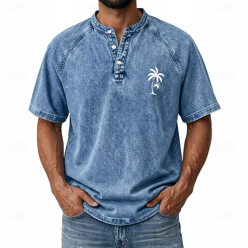 Effortless Vintage Aesthetics Classic Henley | Heavy Wash | 100% Cotton