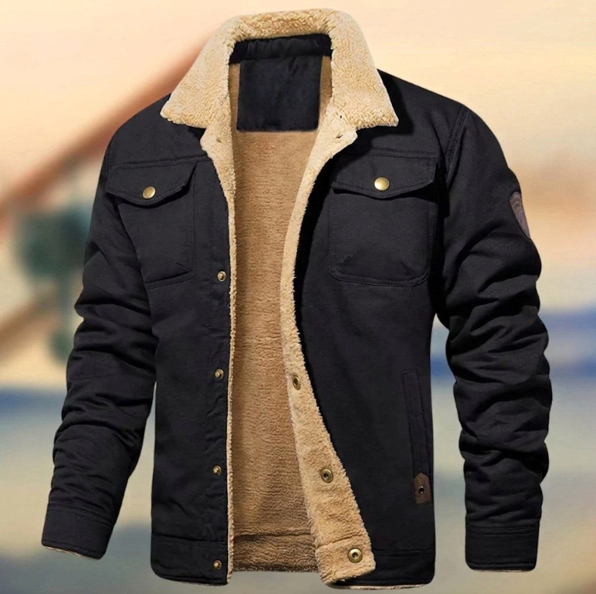Men's Sherpa Collar Button-Down Jacket, Relaxed Fit Autumn Jacket