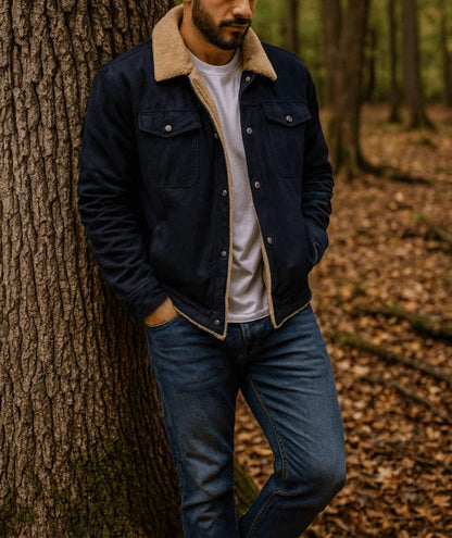 Men's Sherpa Collar Button-Down Jacket, Relaxed Fit Autumn Jacket