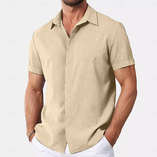 Men's Shirt Linen Shirt Summer Shirt Button Down Shirt Casual Shirt Beach Shirt Plain Vacation Casual Black White Pink Blue Short Sleeve Collar Summer Clothing Apparel
