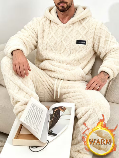 Unisex Cable Knit Sherpa Fleece Hoodie & Jogger Set