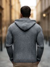 MEN'S BASIC SOLID COLOR SLIM FIT HOODED ZIP-UP KNIT CARDIGAN