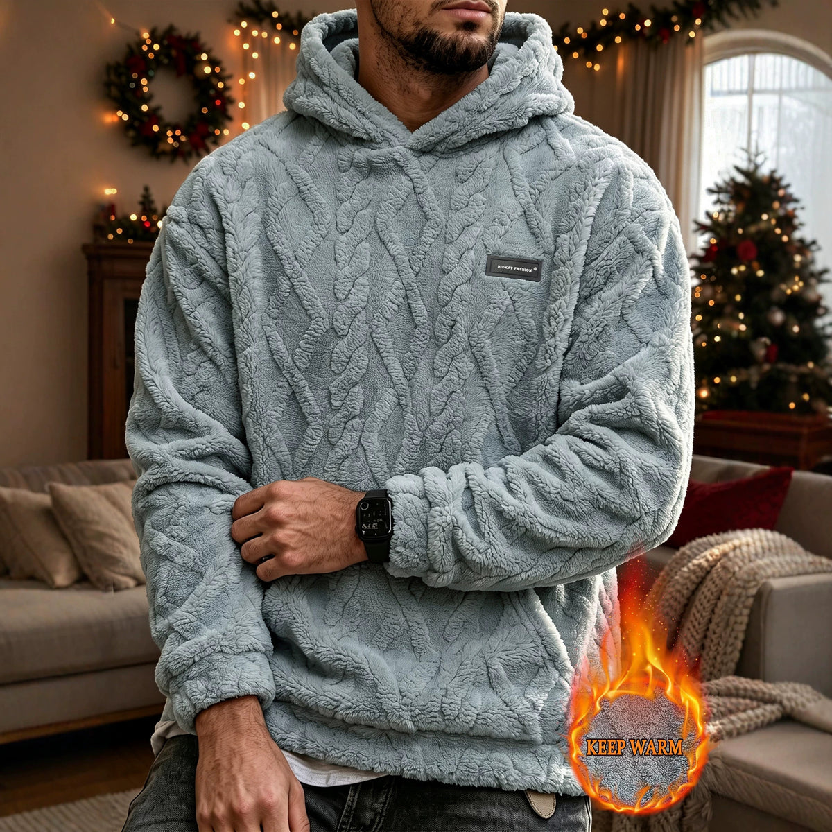 Unisex Cable Knit Sherpa Fleece Hoodie & Jogger Set