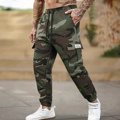 Men's Multi-Pocket Cargo Sweatpants | Casual Drawstring Joggers with Camo Print