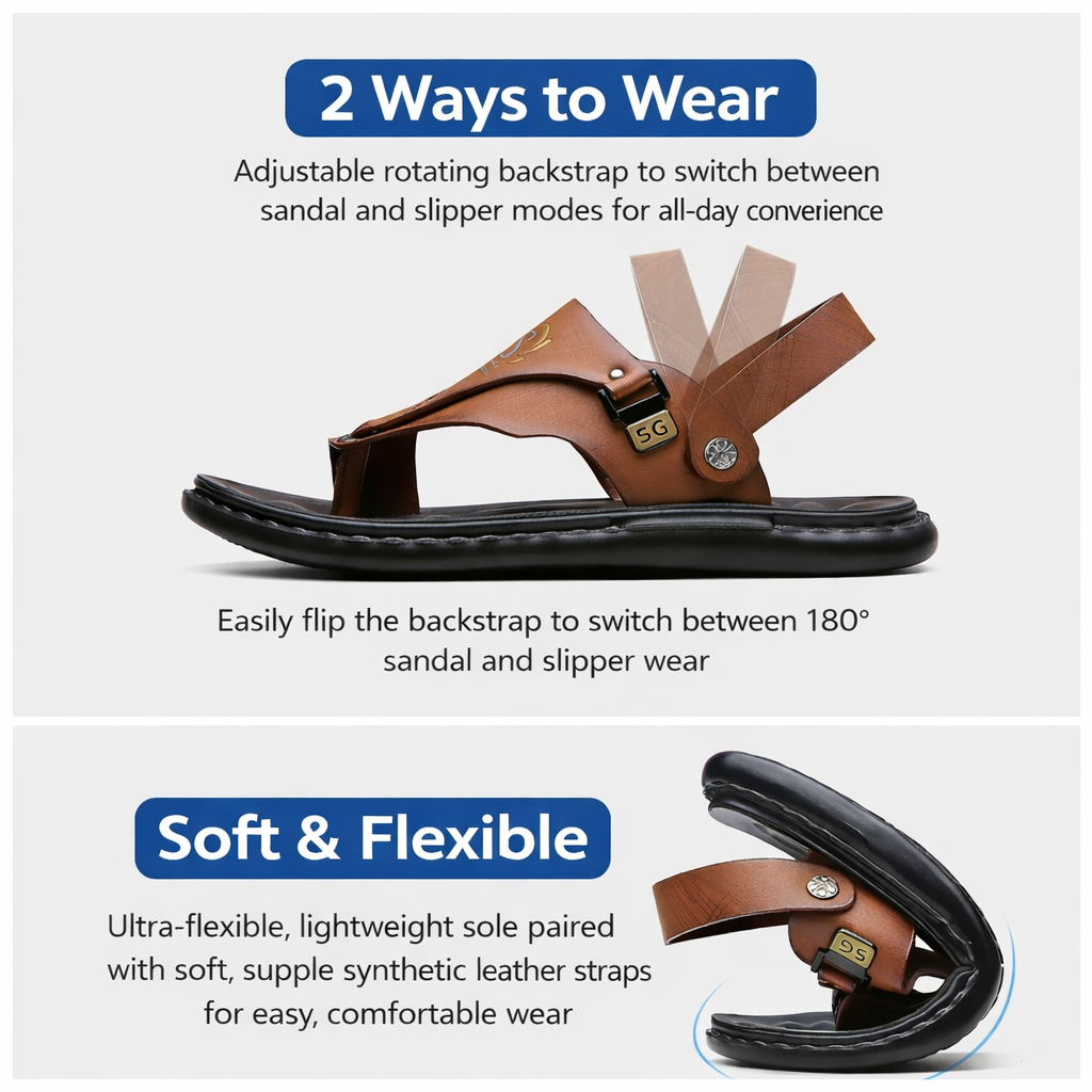 Men’s 2-Way Summer Sandals – Convertible Slides with Adjustable Backstrap (US7-13)