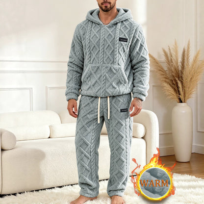 Unisex Cable Knit Sherpa Fleece Hoodie & Jogger Set