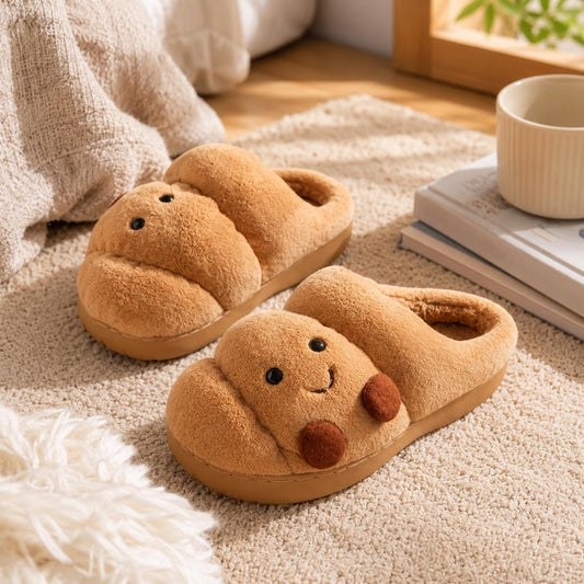 🥐 Croissant Bread Slippers – Cute, Fluffy & Cozy