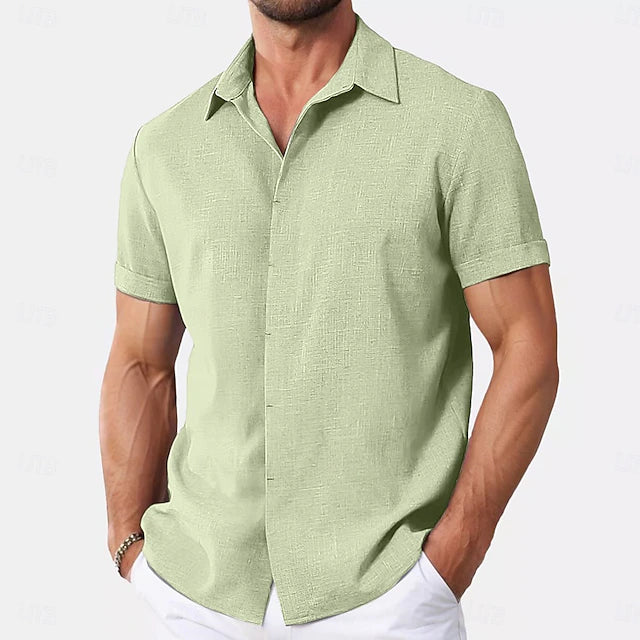 Men's Shirt Linen Shirt Summer Shirt Button Down Shirt Casual Shirt Beach Shirt Plain Vacation Casual Black White Pink Blue Short Sleeve Collar Summer Clothing Apparel