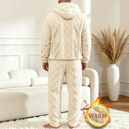 Unisex Cable Knit Sherpa Fleece Hoodie & Jogger Set