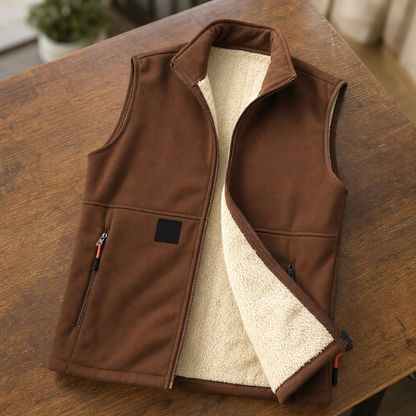Unisex Fleece-Lined Winter Vest, Full-Zip Stand Collar Gilet with Zip Pockets