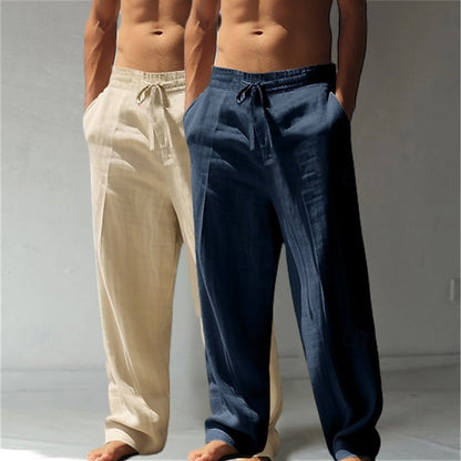 Summer Essential: Men's Linen Beach Pants | Relaxed Baggy Fit | Elastic Drawstring | Breathable Straight Leg | Perfect for Holiday, Daily & Vacation