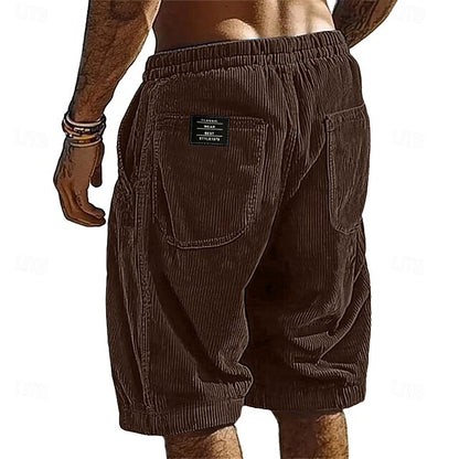 Men's Elastic Waist Corduroy Shorts – Breathable Knee-Length Bottoms with Pockets, Ideal for Vacation, Daily Casual & Outdoor