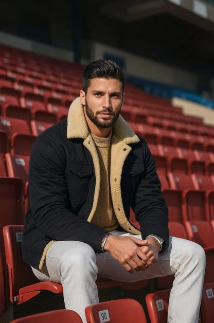 Men's Sherpa Collar Button-Down Jacket, Relaxed Fit Autumn Jacket