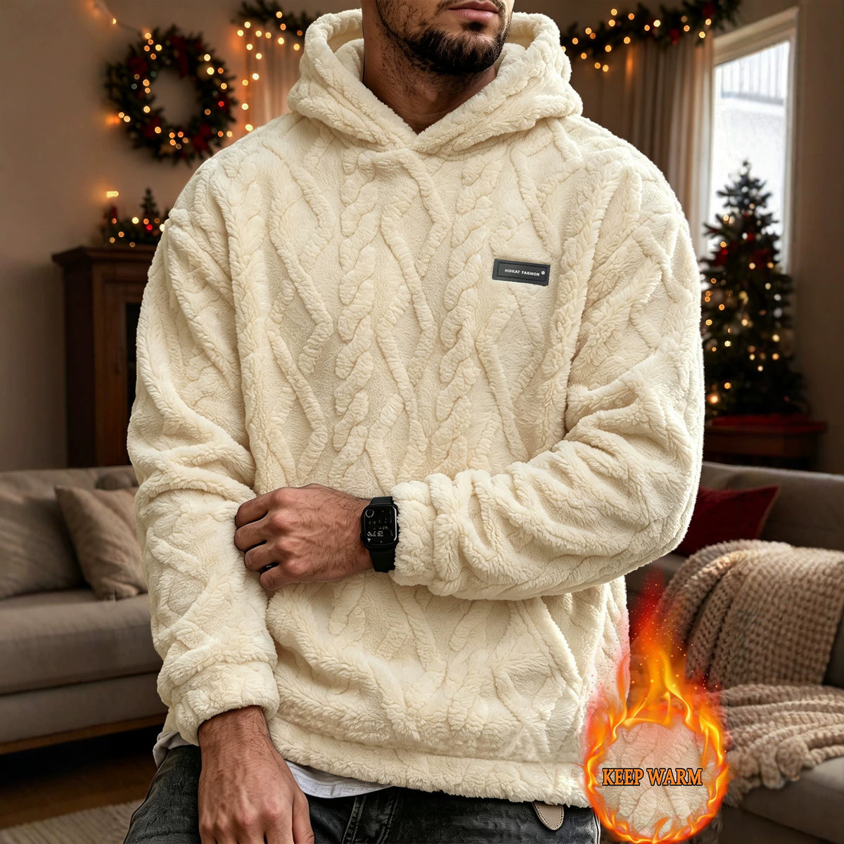 Unisex Cable Knit Sherpa Fleece Hoodie & Jogger Set