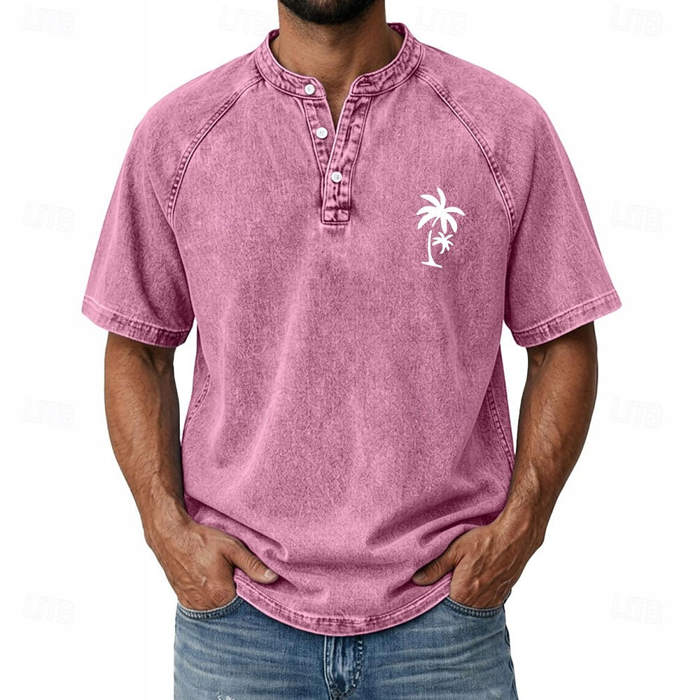 Effortless Vintage Aesthetics Classic Henley | Heavy Wash | 100% Cotton