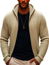 MEN'S BASIC SOLID COLOR SLIM FIT HOODED ZIP-UP KNIT CARDIGAN