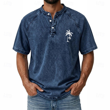 Effortless Vintage Aesthetics Classic Henley | Heavy Wash | 100% Cotton