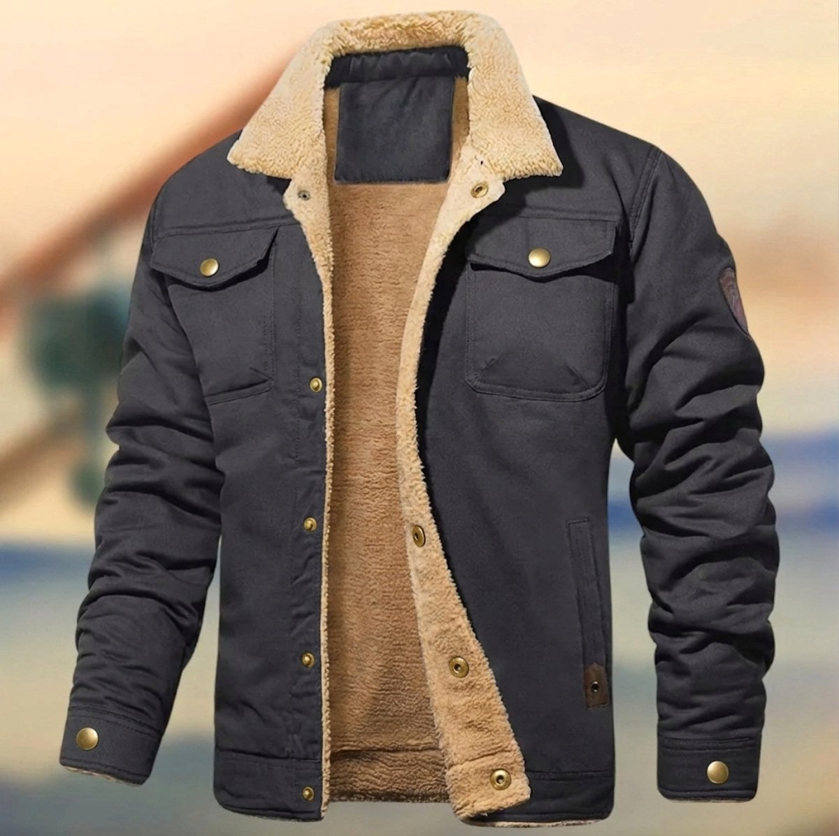 Men's Sherpa Collar Button-Down Jacket, Relaxed Fit Autumn Jacket