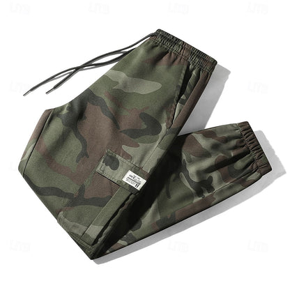 Men's Multi-Pocket Cargo Sweatpants | Casual Drawstring Joggers with Camo Print