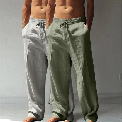 Summer Essential: Men's Linen Beach Pants | Relaxed Baggy Fit | Elastic Drawstring | Breathable Straight Leg | Perfect for Holiday, Daily & Vacation