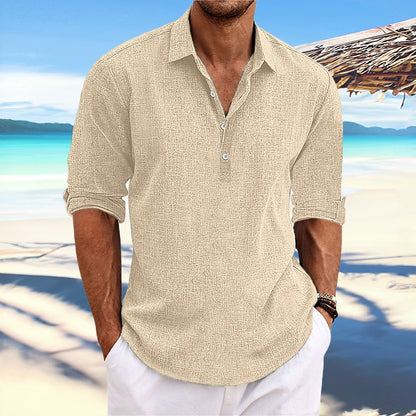 Men's Shirt Linen Shirt Summer Shirt Beach Wear Plain Vacation Casual Black White Blue Green Long Sleeve Lapel Spring & Summer Clothing Apparel