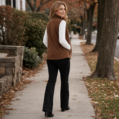 Unisex Fleece-Lined Winter Vest, Full-Zip Stand Collar Gilet with Zip Pockets