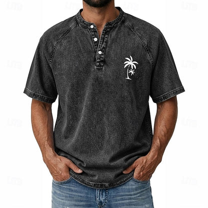 Effortless Vintage Aesthetics Classic Henley | Heavy Wash | 100% Cotton