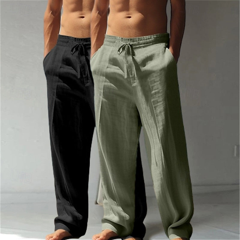 Summer Essential: Men's Linen Beach Pants | Relaxed Baggy Fit | Elastic Drawstring | Breathable Straight Leg | Perfect for Holiday, Daily & Vacation