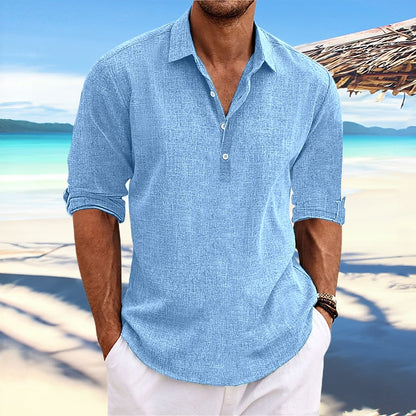 Men's Shirt Linen Shirt Summer Shirt Beach Wear Plain Vacation Casual Black White Blue Green Long Sleeve Lapel Spring & Summer Clothing Apparel