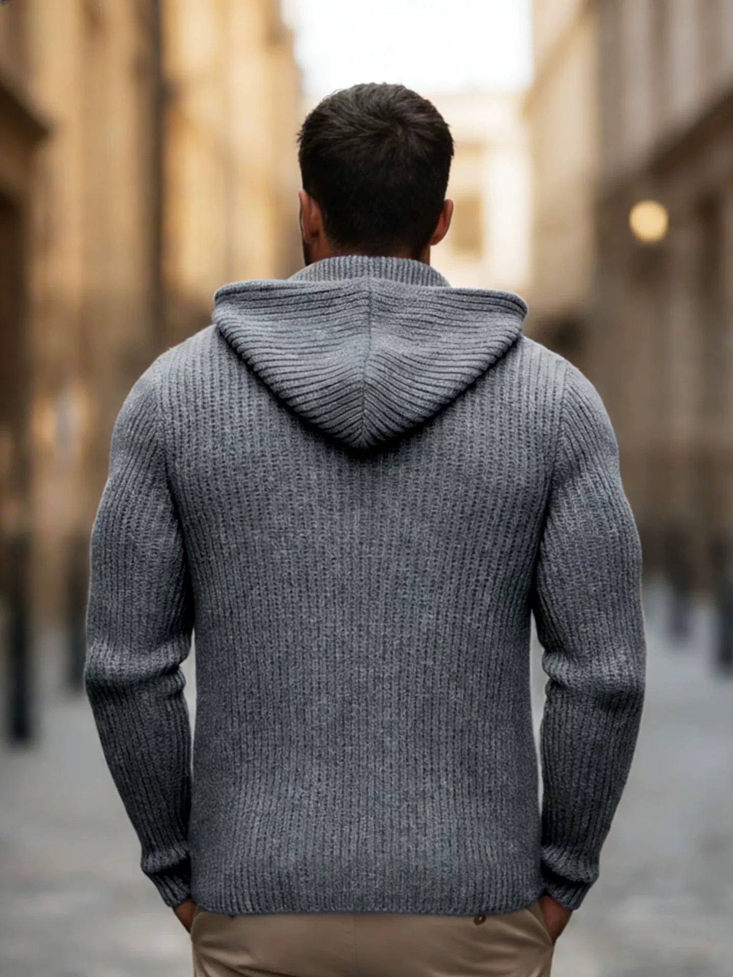 MEN'S BASIC SOLID COLOR SLIM FIT HOODED ZIP-UP KNIT CARDIGAN