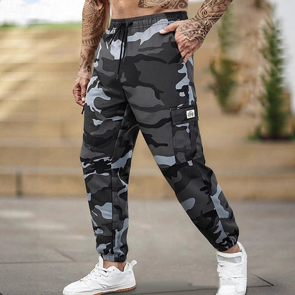 Men's Multi-Pocket Cargo Sweatpants | Casual Drawstring Joggers with Camo Print