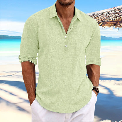 Men's Shirt Linen Shirt Summer Shirt Beach Wear Plain Vacation Casual Black White Blue Green Long Sleeve Lapel Spring & Summer Clothing Apparel