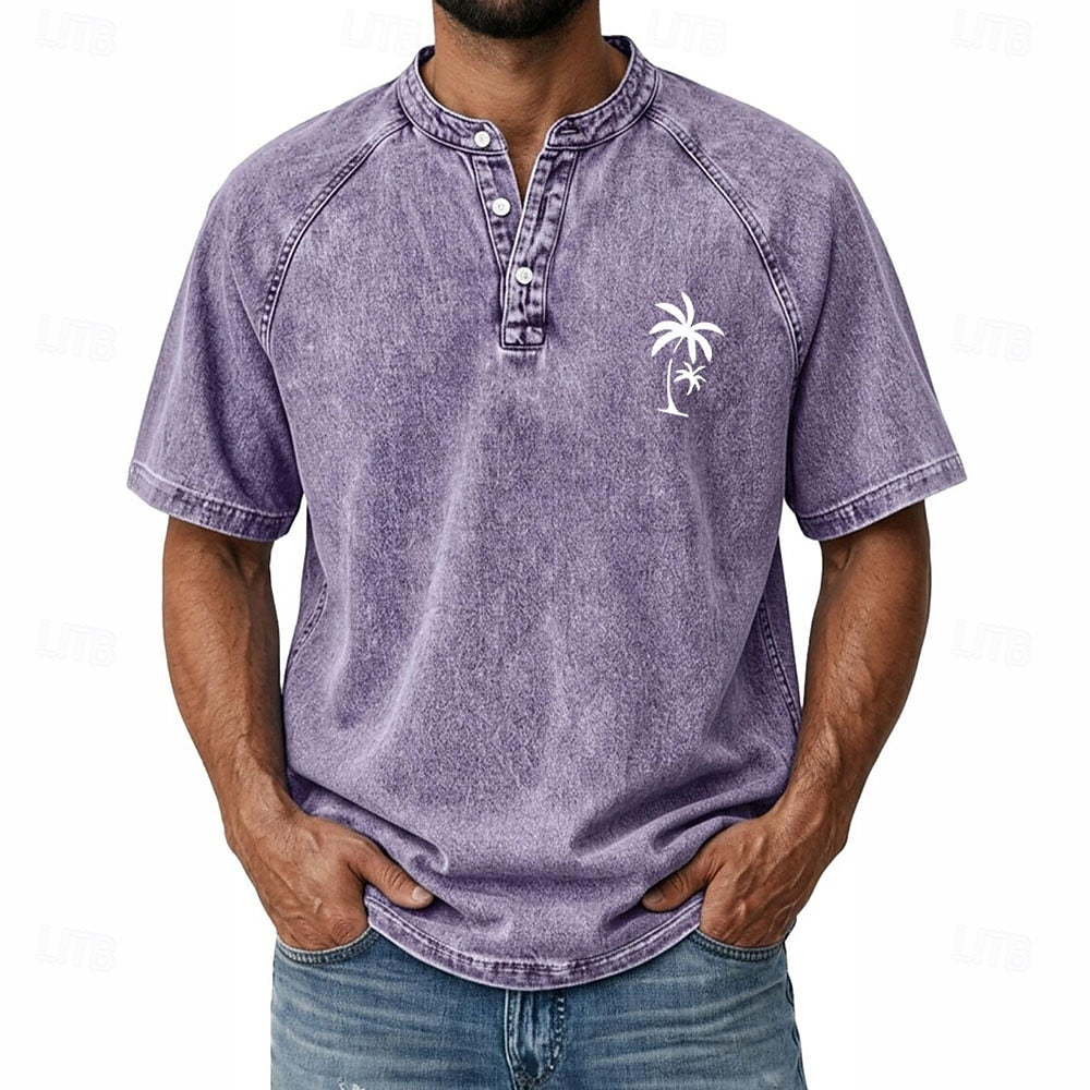 Effortless Vintage Aesthetics Classic Henley | Heavy Wash | 100% Cotton